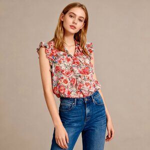 ASOS NWOT Lipsy V Neck Ruffle Floral Print Casual Career Blouse Size 14